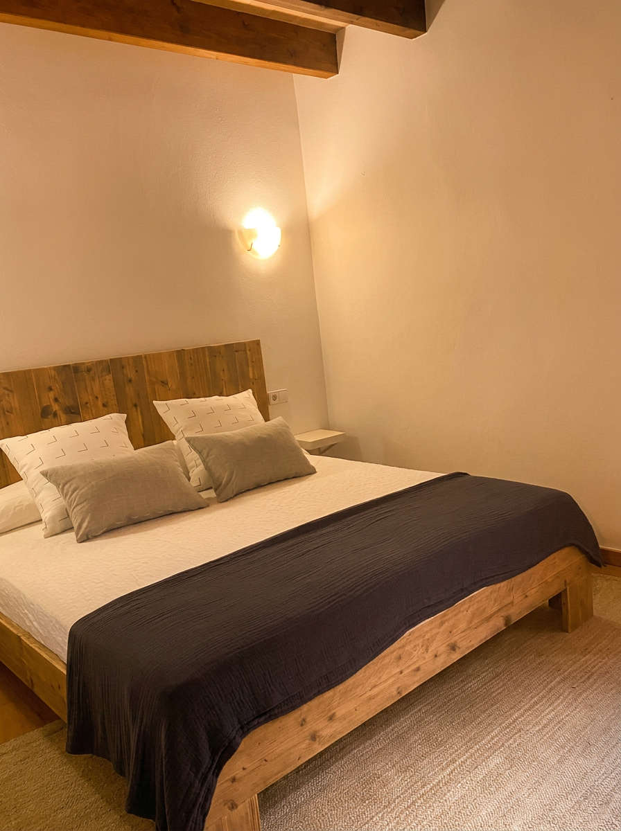 Schlafzimmer mit Massivholzbett
